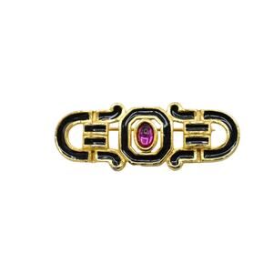 Sphinx Vintage Cabochon Pin Brooch Gold Black Enamel Purple Lucite Signed Bin1